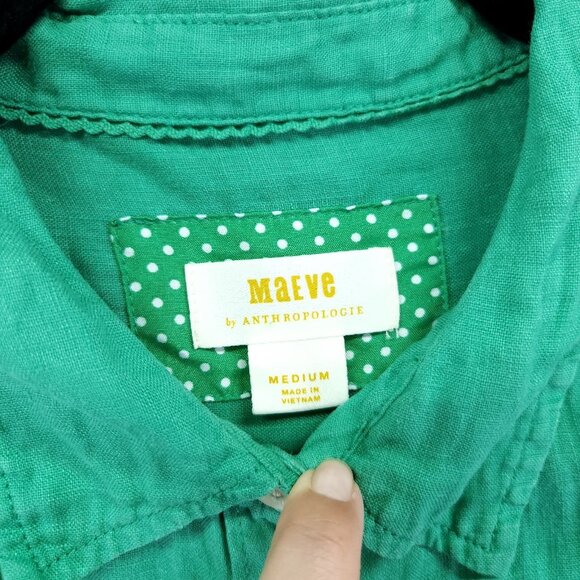 Maeve by Anthropologie Pure Linen Cate Button Down Shirt Solid Green Size Medium - Picture 9 of 14